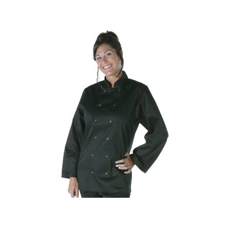Unisex Vegas Chefs Jacket - Long Sleeve Black Polycotton. Size: S (To fit chest
