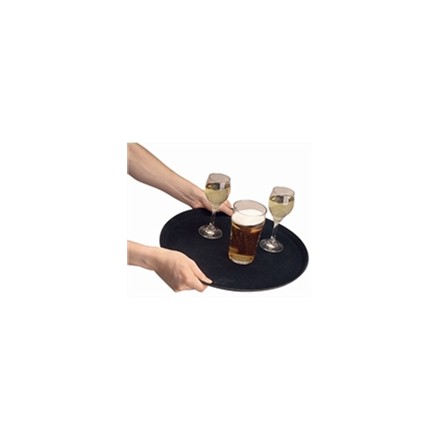 C556 Anti-Slip Plastic Round Tray Black - 280mm 11" Barware