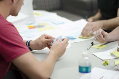 Team sprint planning, writing post it notes