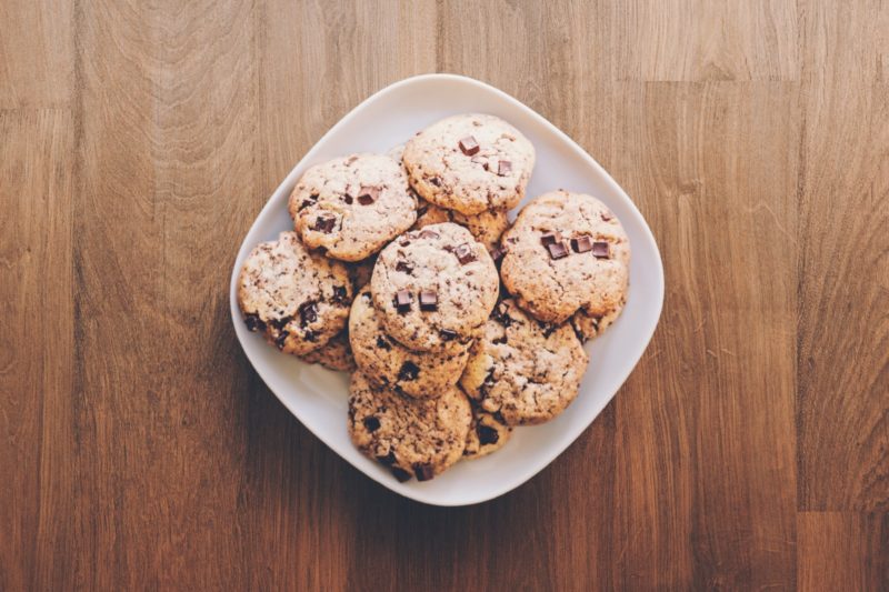 Top down view of cookies on a plate