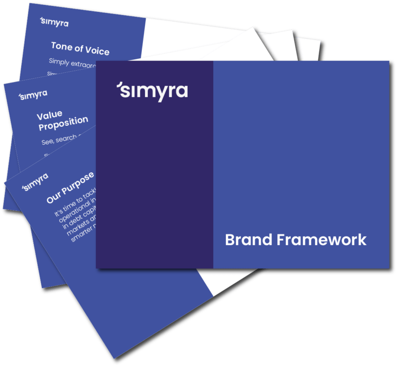 Birds eye view of Simyra brand framework pages