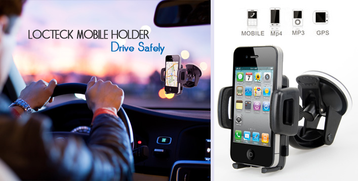 Place your mobile phone, MP3 player or mini GPS  in your car’s windshield conveniently with the adjustable clamp fitting all cars with the Loctek Mobile Car Holder from Global Tech Trading  for AED 49 (Value AED 99) – 360 rotation with firm grip!