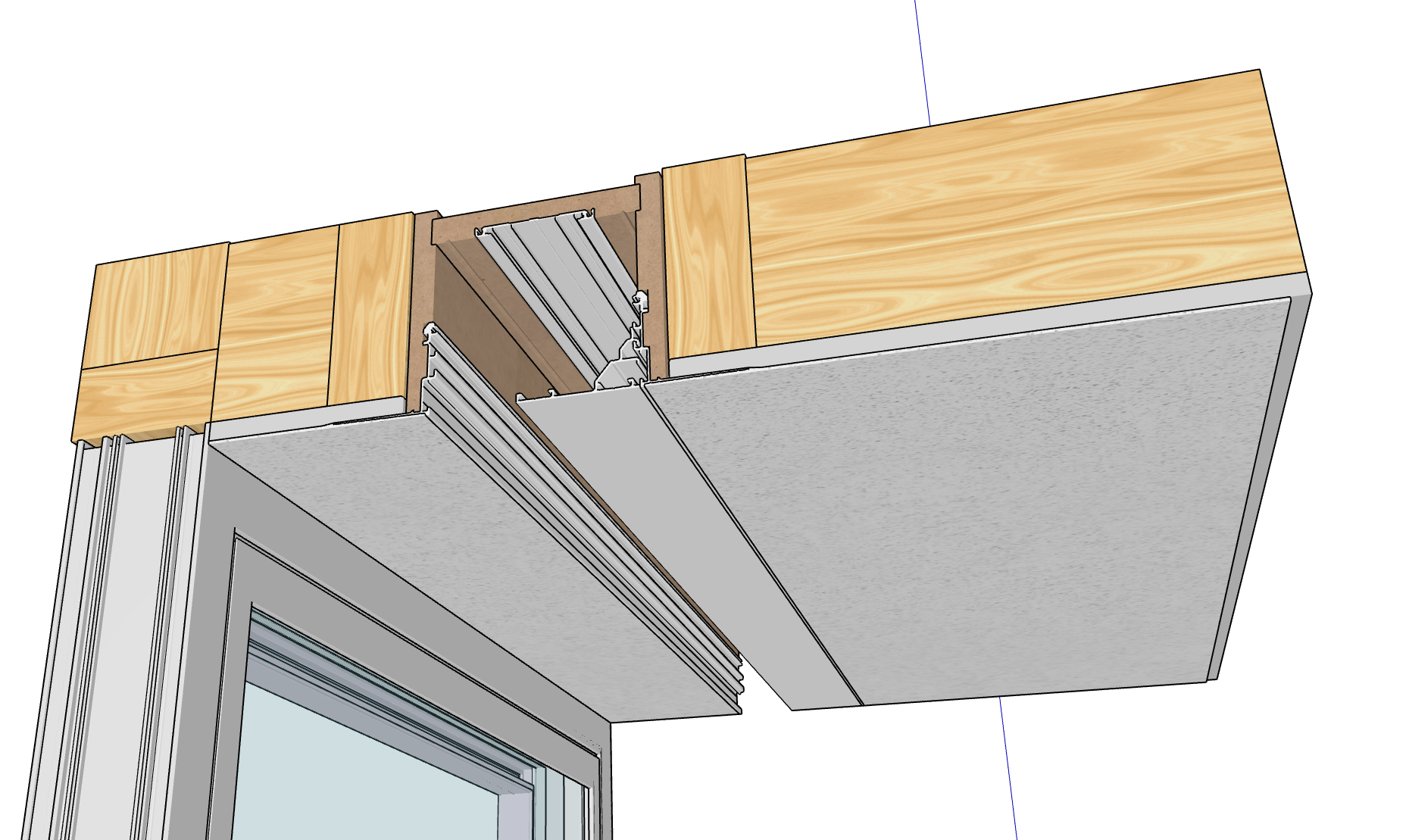 A recessed ceiling pocket for window shades