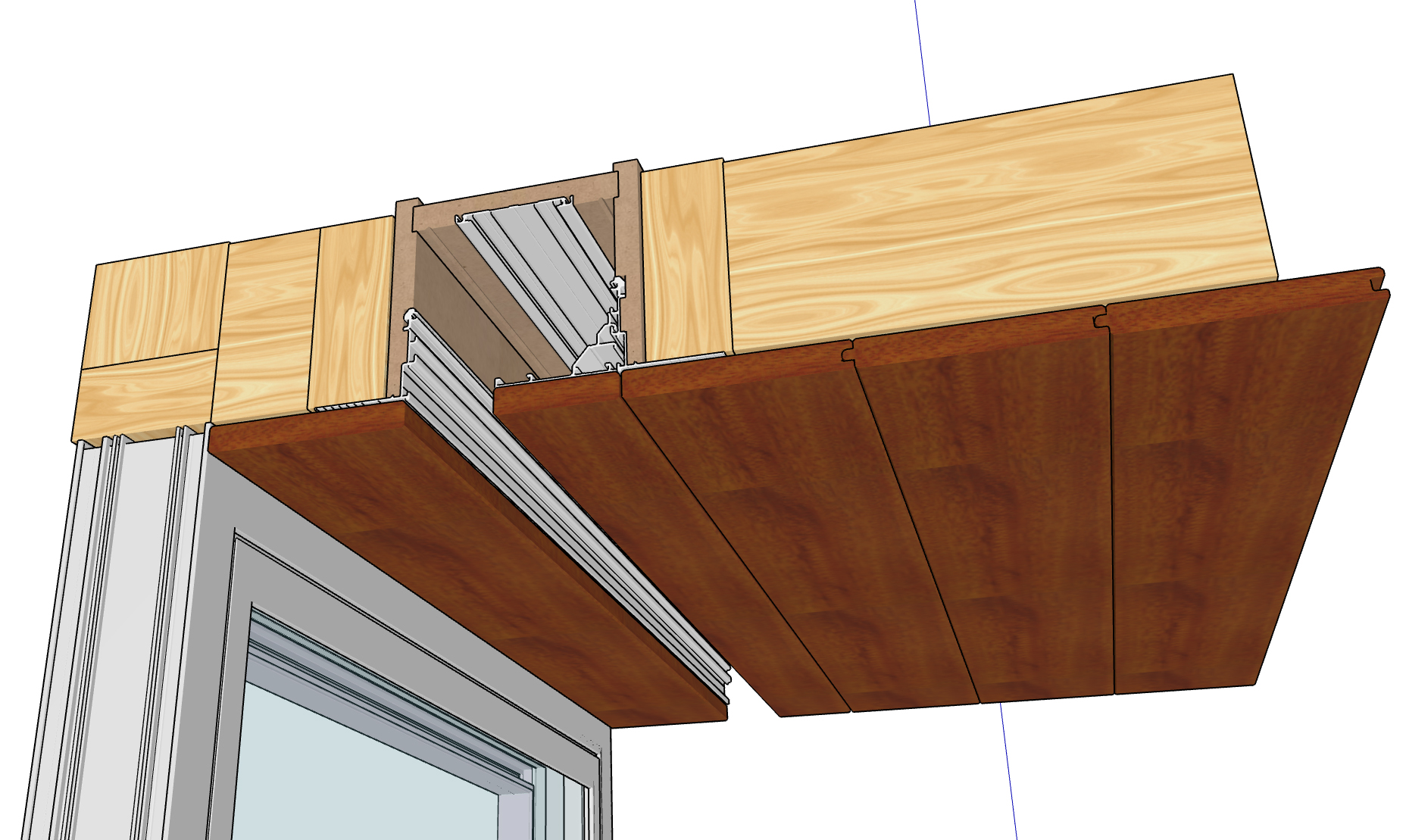 A recessed ceiling pocket for window shades
