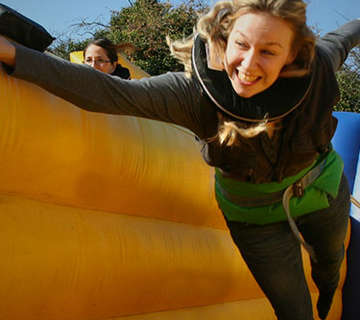 girl running and doing a bungee