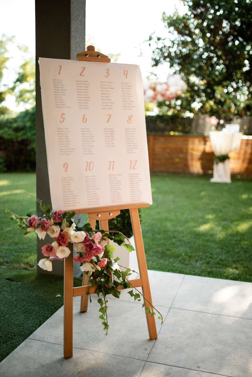 Welcome board outdoor wedding venue
