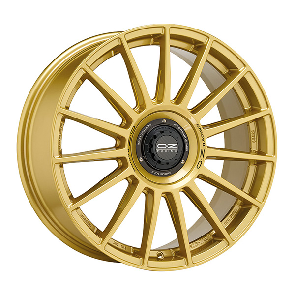 CERCHIO IN LEGA OZ Racing SUPERTUR EVOLUZIONE 8x18 5x112 ET 35 RACE GOLD BLACK LETTERING