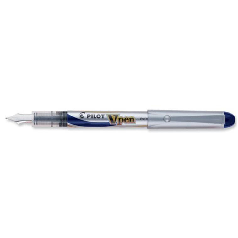 Pilot V Fountain Pen White Barrel Medium Nib Disposable Black or Blue Ink