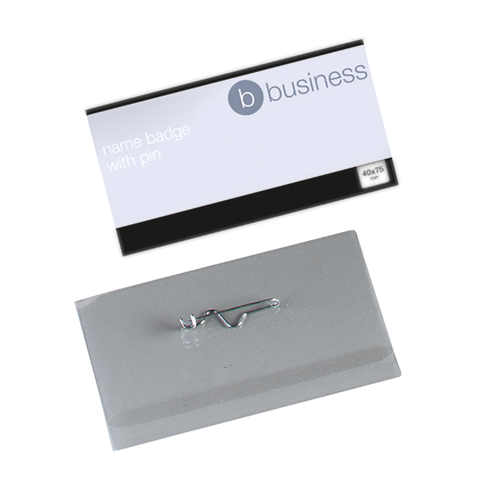 business name badges landscape with pin 40x75mm pack 100 elite