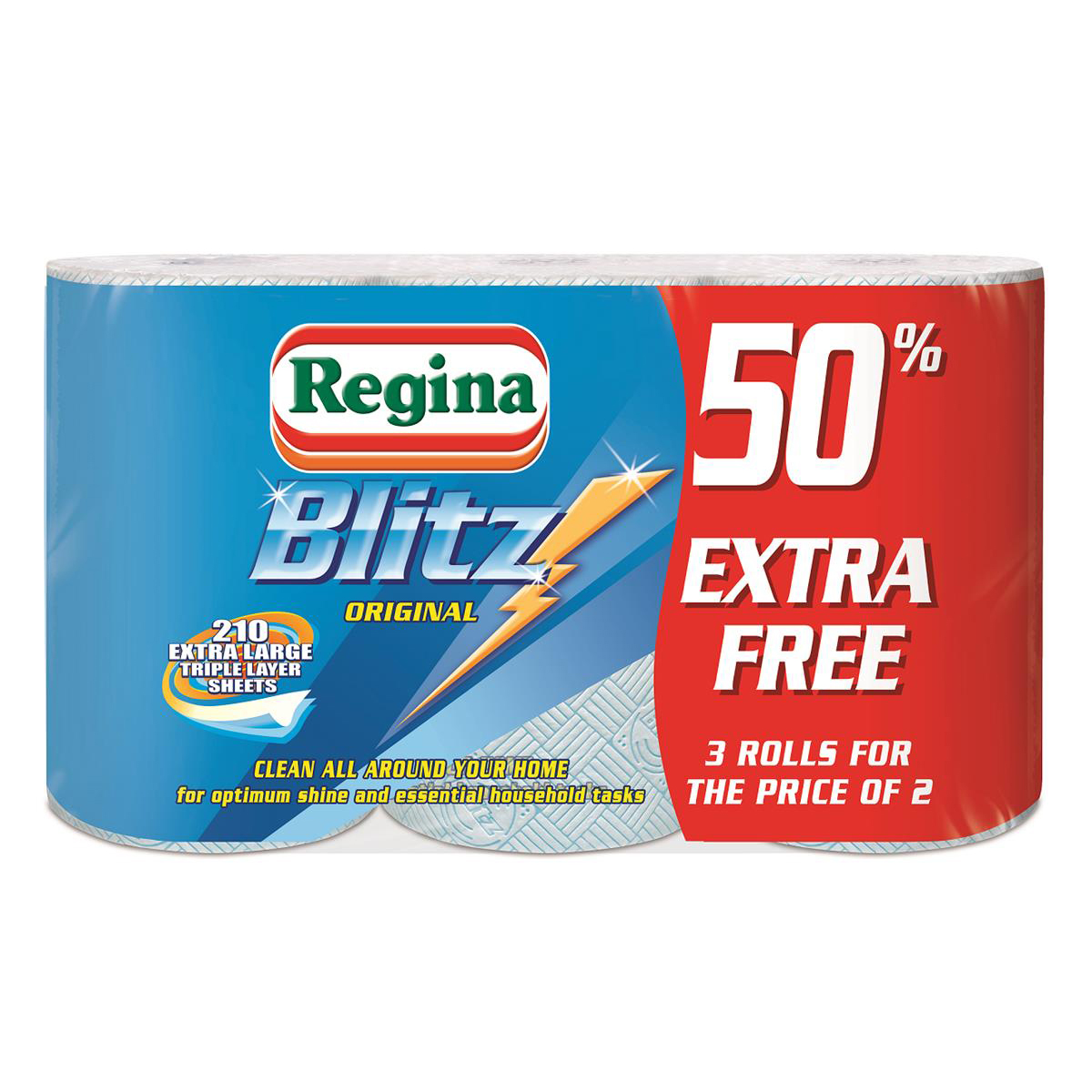 Regina+Blitz+Kitchen+Towel+No+Smears+Recycled+Pure+Pulp+70+Sheets+per+Roll+White+Ref+1105180+%5BPack+3%5D