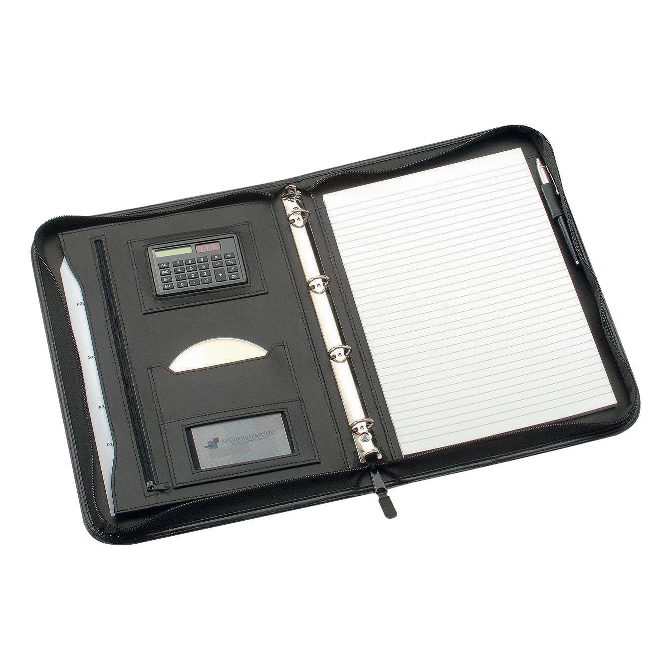 5 Star Office Zipped Conference Ring Binder with Calculator Capacity 30mm Leather Look A4 Black