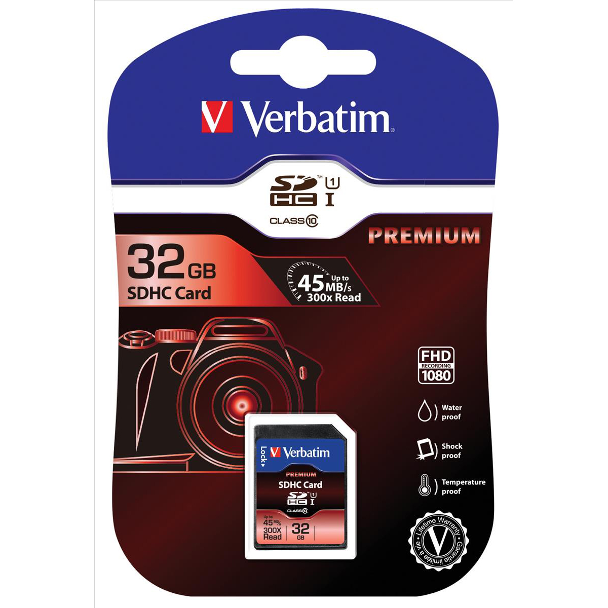 Verbatim Sdhc Media Memory Card Sd 2.0 Fat32 Class 10 Read 10Mb/S Write 10Mb/S 32Gb Ref 43963
