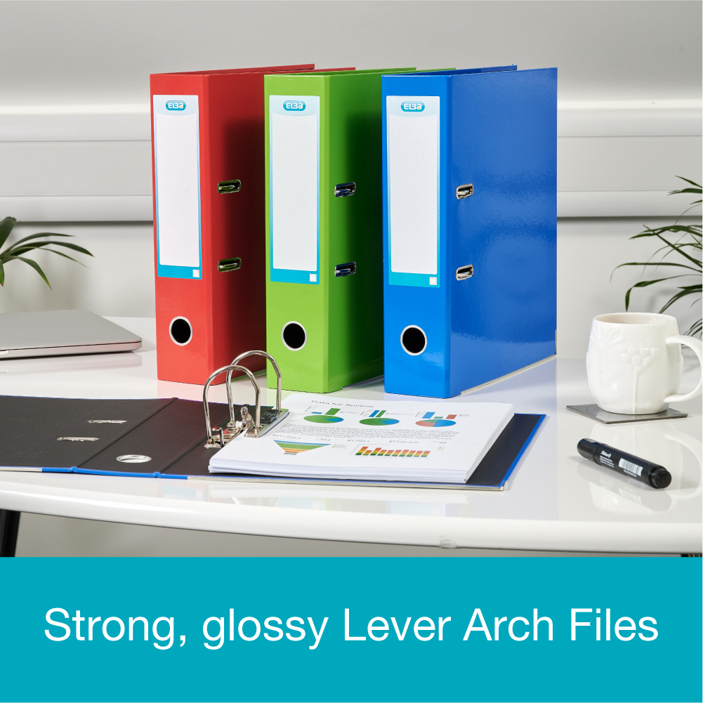 Elba Lever Arch File Laminated Gloss Finish 70mm Capacity A4+ Blue Ref