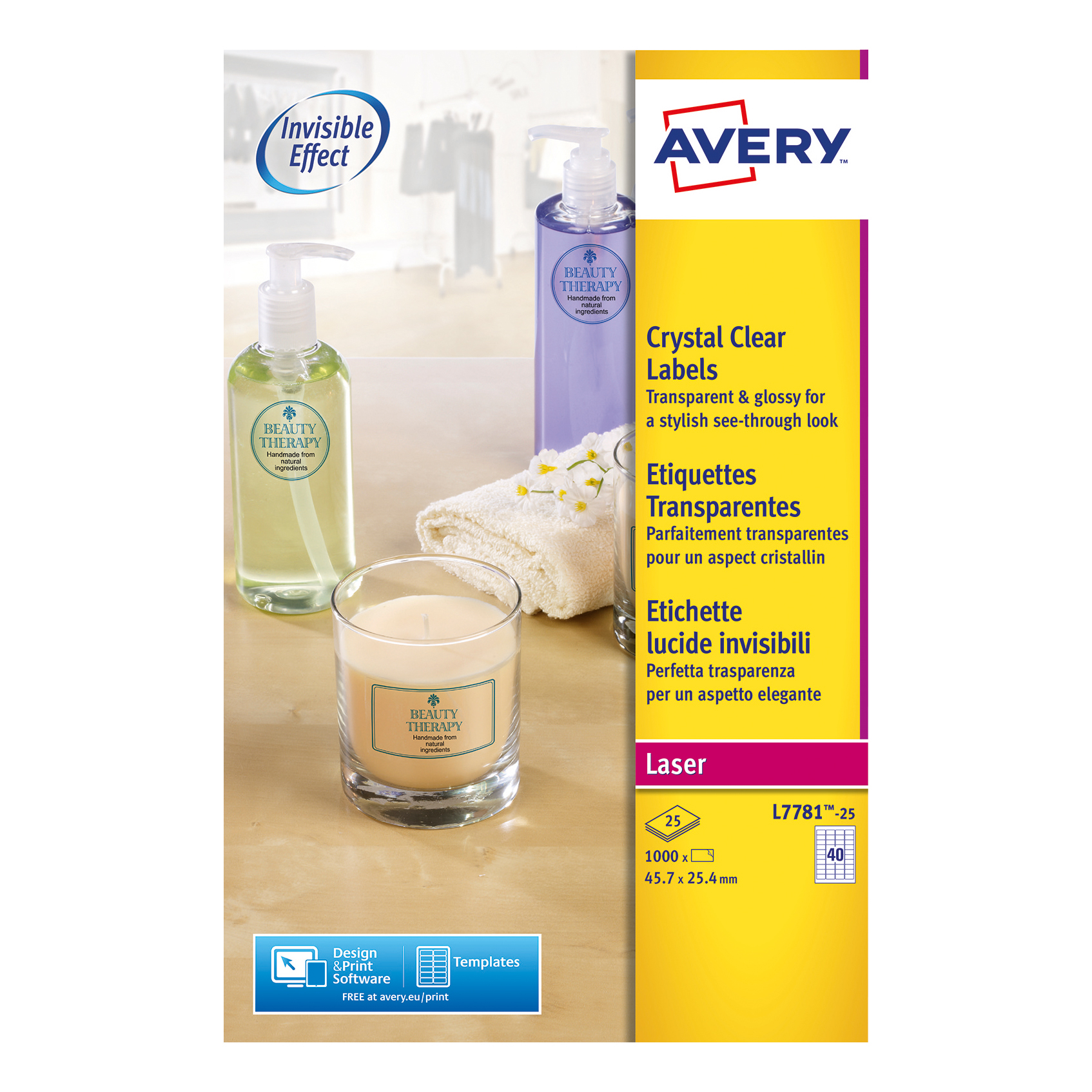 Avery Crystal Clear Labels Laser Durable 40 per Sheet 45.7x25.4mm