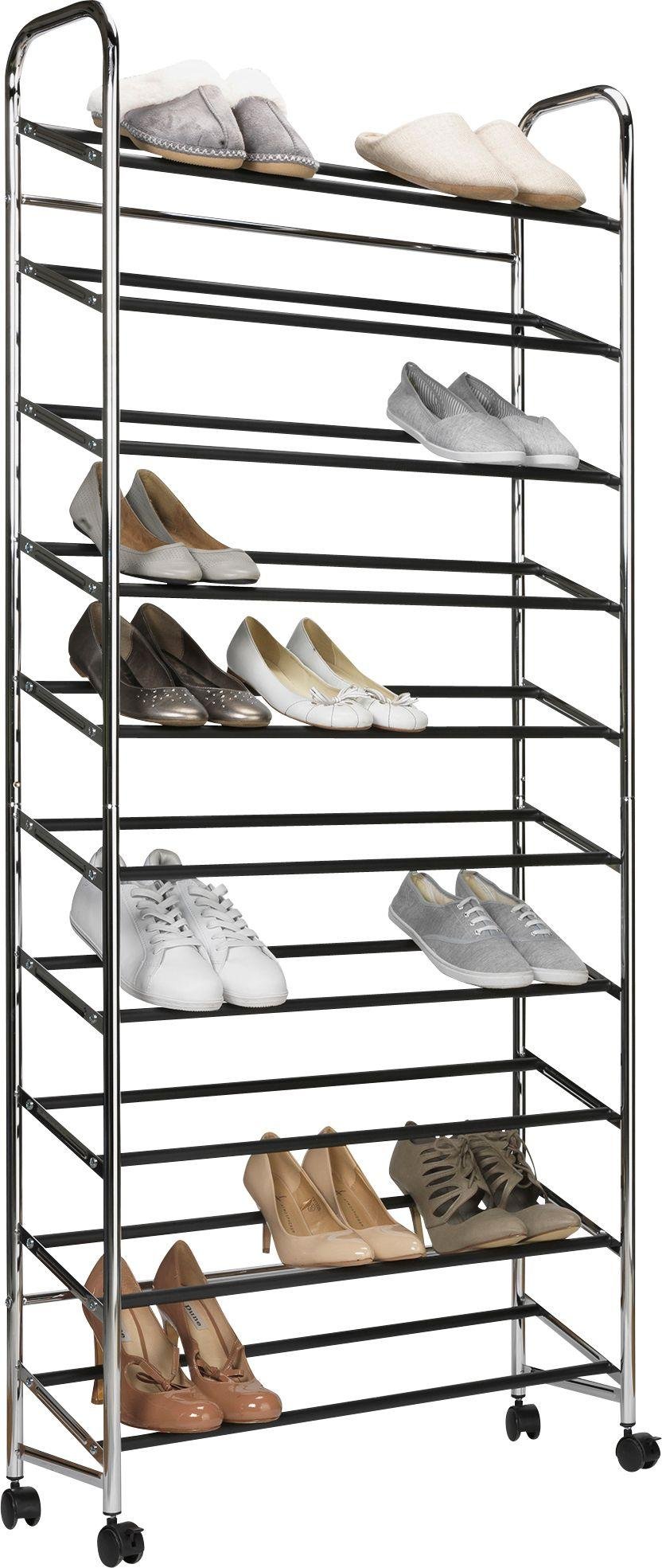 rolling shoe racks for closets on Home 10 Shelf Rolling Shoe Storage Rack Chrome
