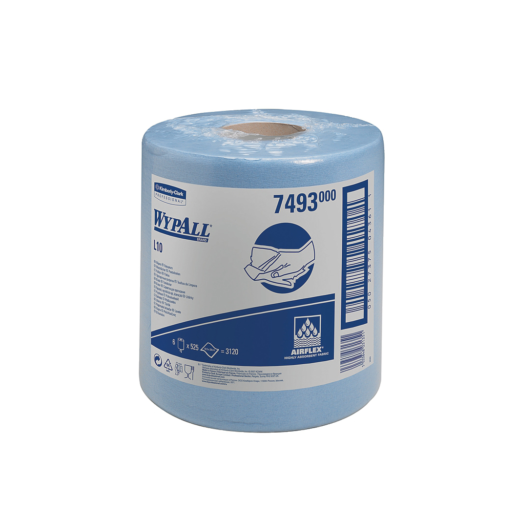 Paper towels Wypall L10 Wipers Centrefeed Airflex 525 Sheets per Roll 185x380mm Blue Ref 7493 Pack 6