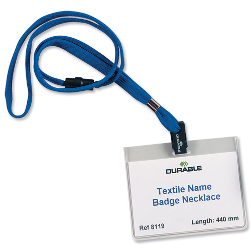 Durable Textile Name Badge Lanyards 10x440mm with Safety Closure Dark Blue Ref 811907 Pack 10