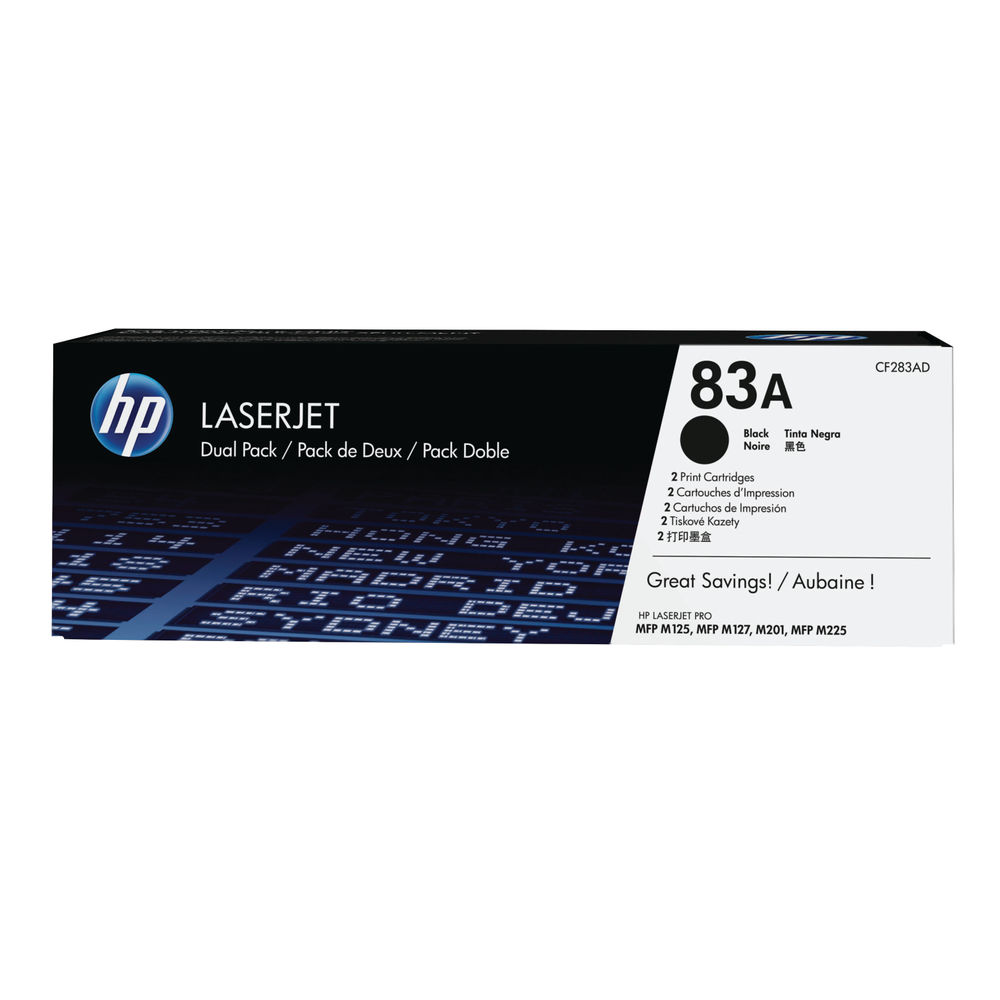 HP 83A Dual Pack Black Toner Cartridges (CF283AD) 