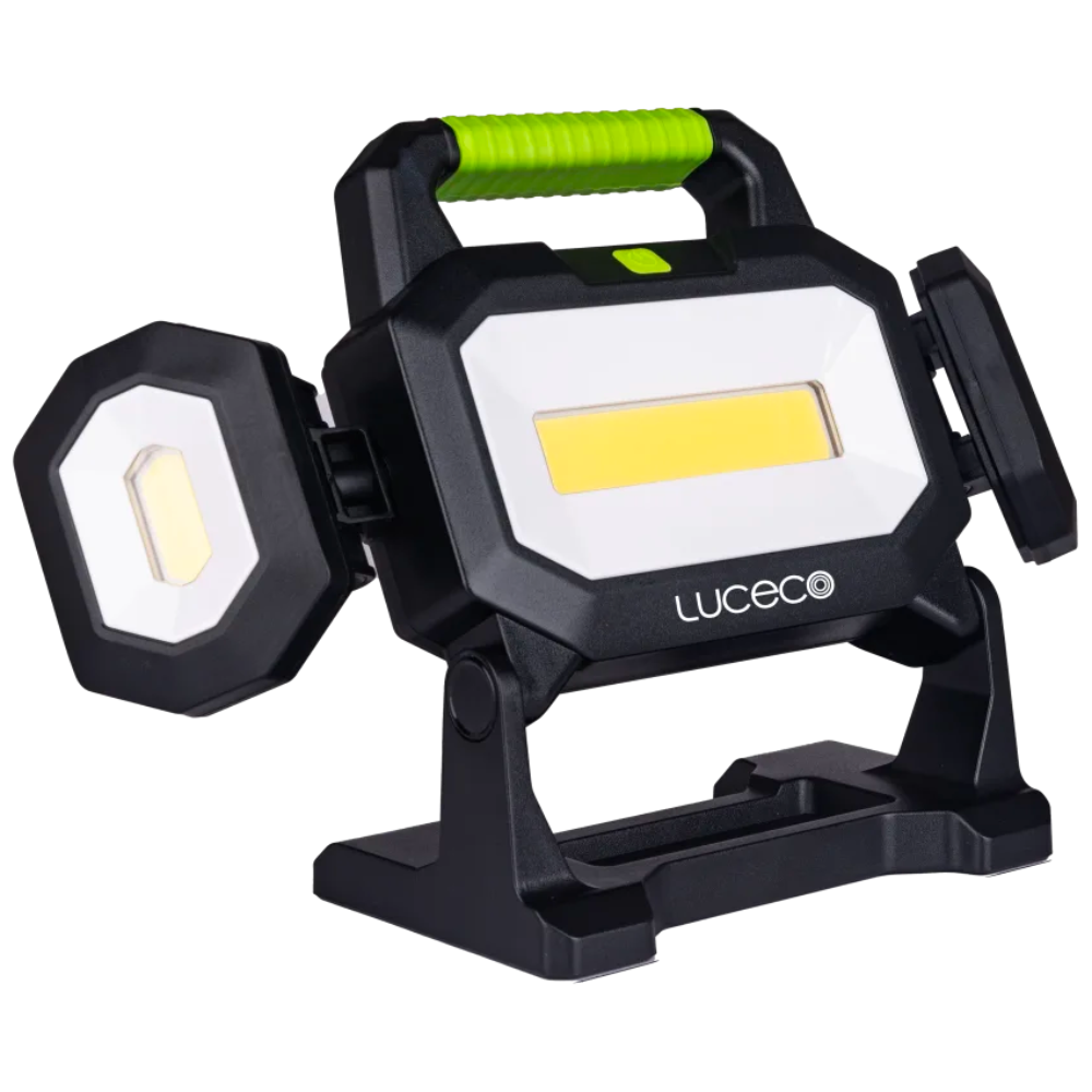 LUCECO 18W 2500lm 18V-20V Battery Powered Triple Head LED Work Light With Adaptors