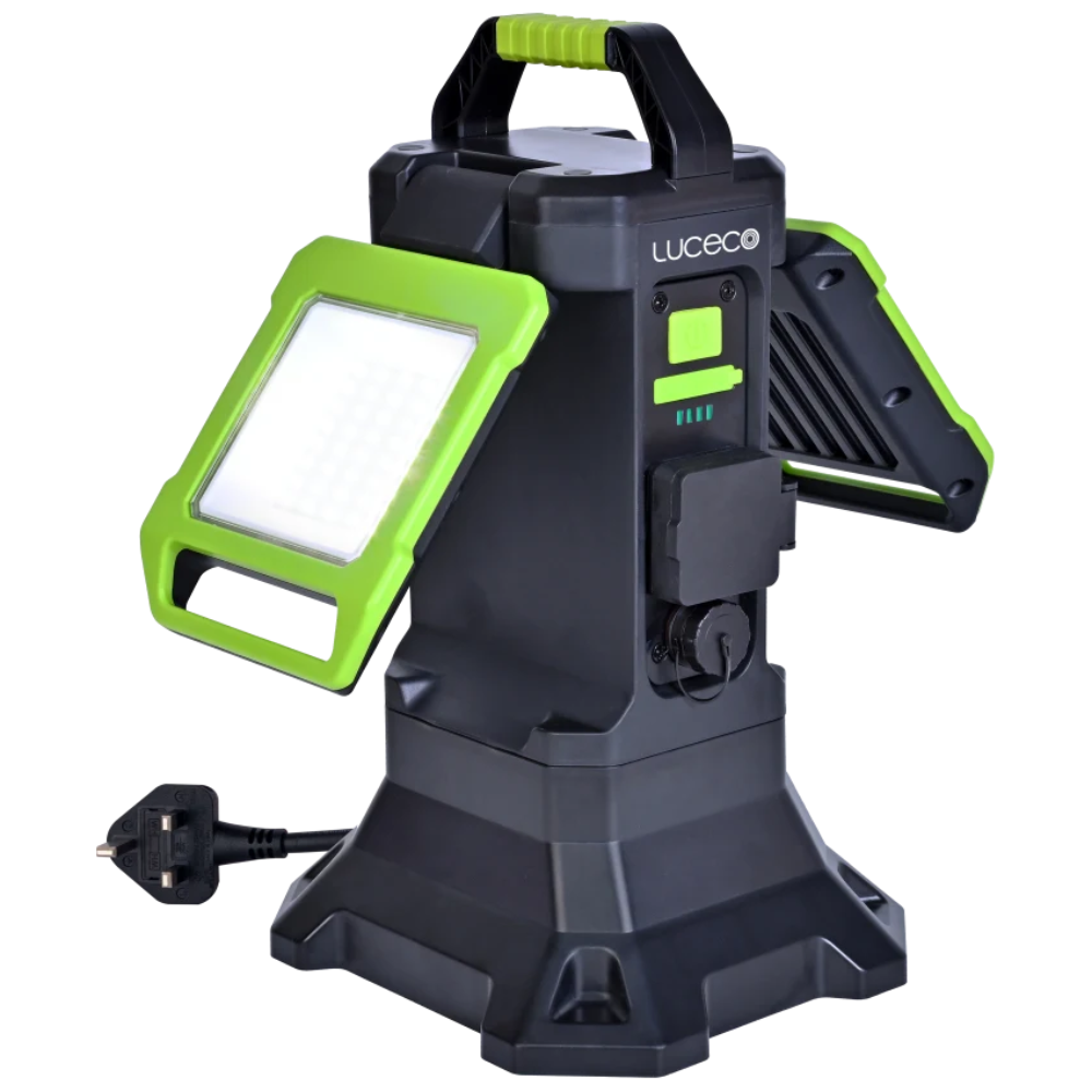 LUCECO 30W 3500 Lumen Twin-Head Hybrid LED Work Light With 18V-20V Battery Adaptors & 240V Power - 3500 Lumen