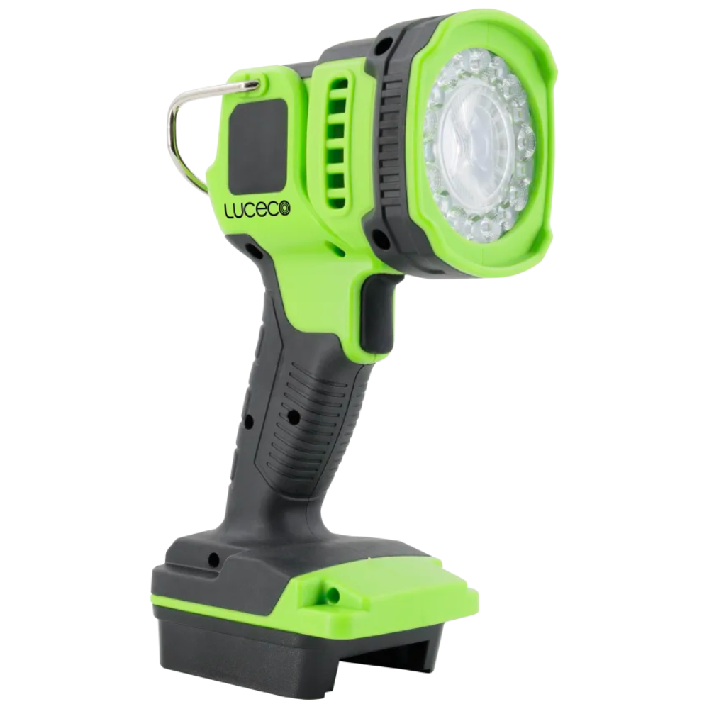 LUCECO 18W 2000 Lumen 18V-20V Battery Powered LED Tilt Spotlight With Adaptors