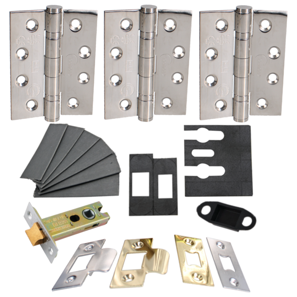 ECLIPSE Internal Fire Door Latch Pack With Hinges (Grade 13), Latch (76mm) & Intumescent