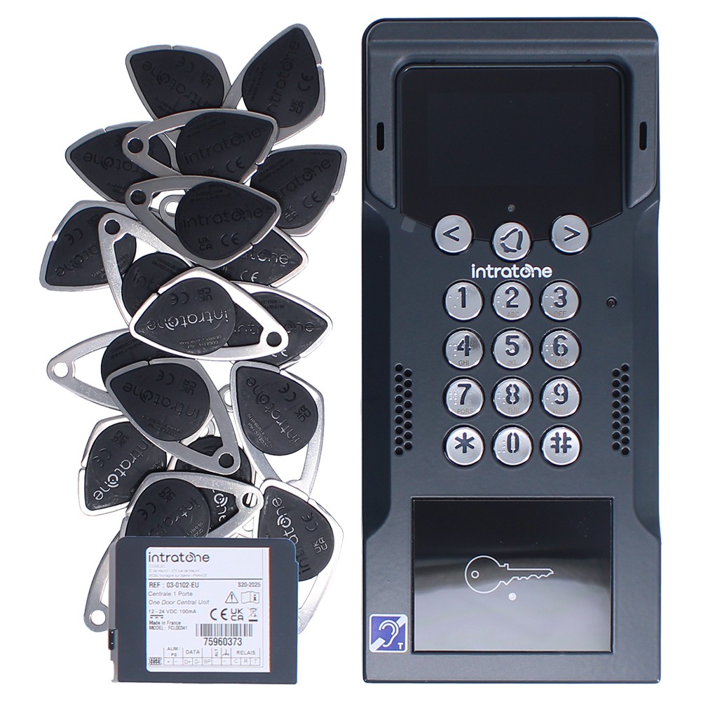 INTRATONE SC05 Only One Integrated Video, Keypad & Proximity Intercom 1- 10 Dwellings With 20 Fobs & 15 Years Data