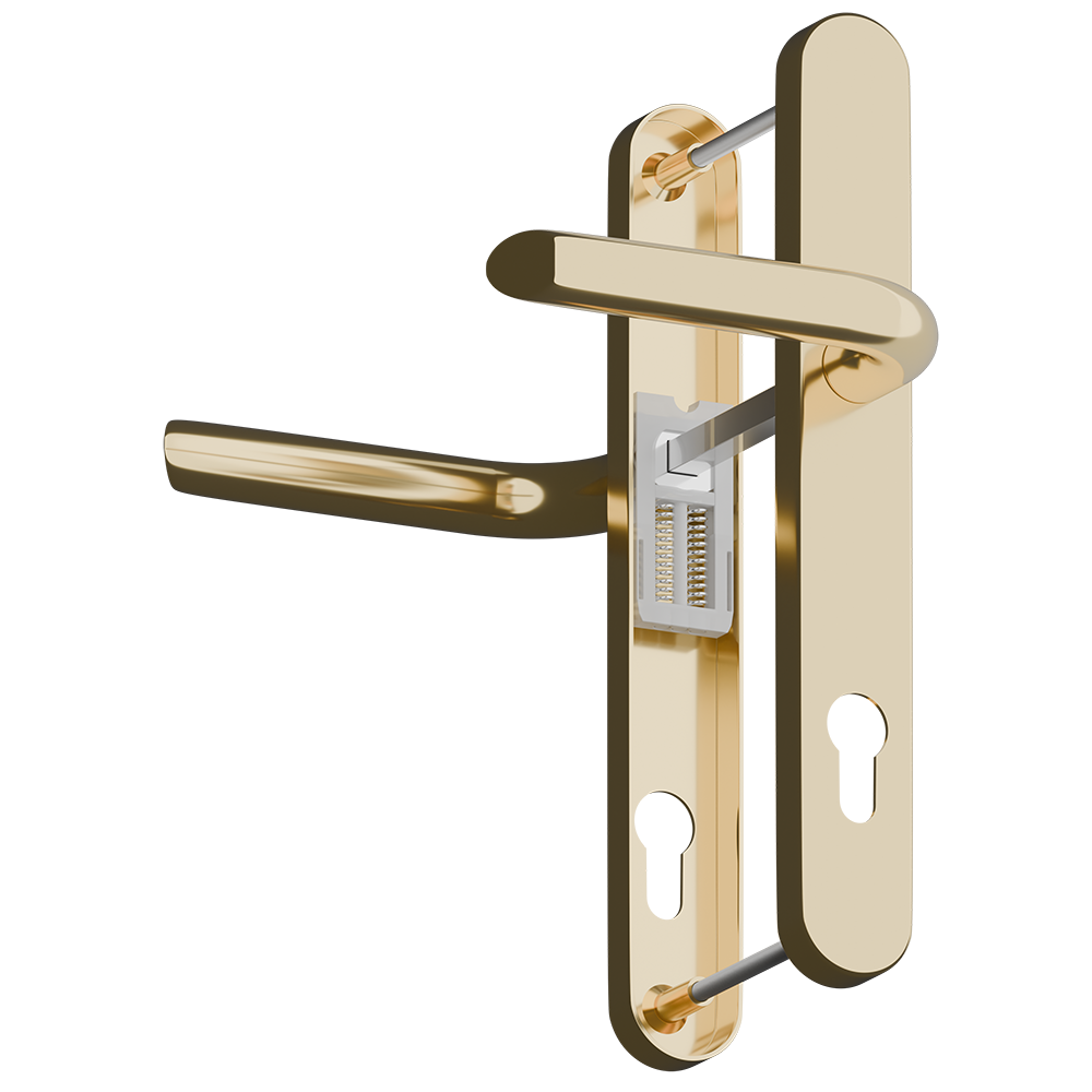 ASEC Evo Sprung Lever/Lever Multipoint Door Handles 92mm PZ 246mm Backplate 215mm Fixings - Polished Brass