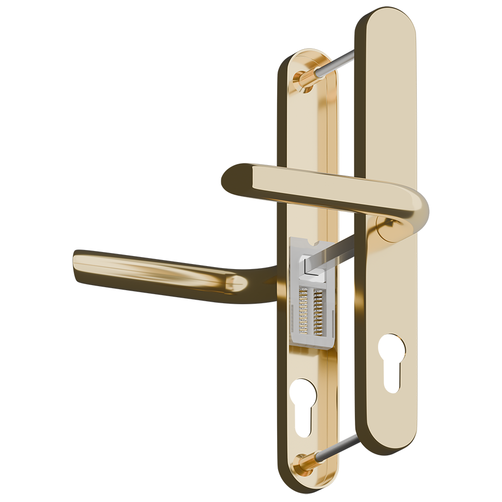 ASEC Evo Sprung Lever/Lever Multipoint Door Handles 68mm PZ 246mm Backplate 215mm Fixings - Polished Brass