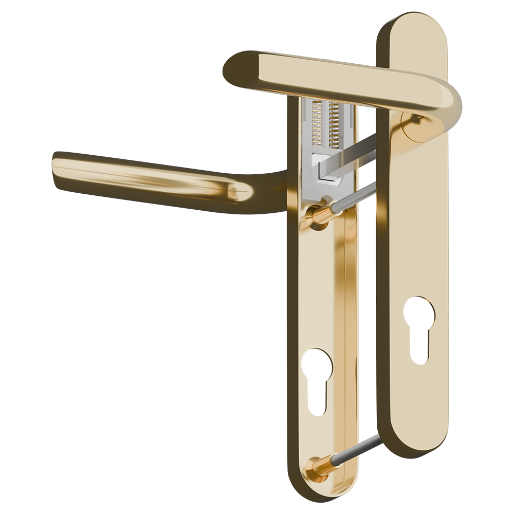 ASEC Evo Sprung Lever/Lever Multipoint Door Handles 92mm PZ 212mm Backplate 122mm Fixings - Polished Brass
