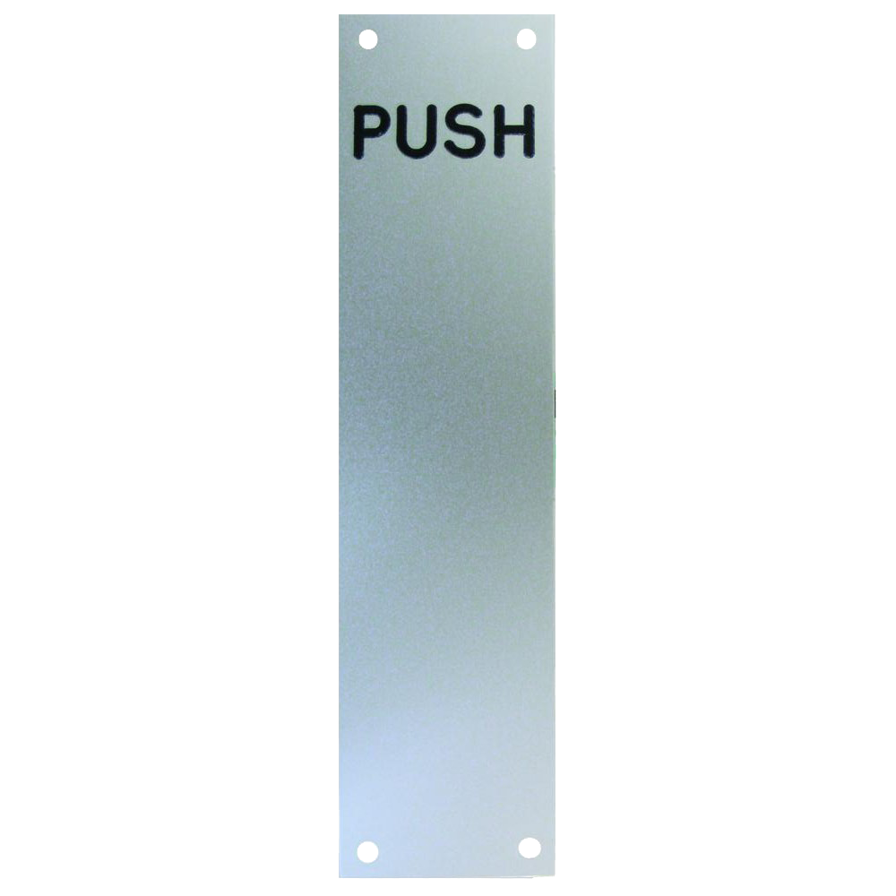 ASEC Push/Pull Engraved Finger Plate75mm Width x 1.2mm Depth (SAA) Satin Anodised Aluminium - PULL' 350mm Height SAA