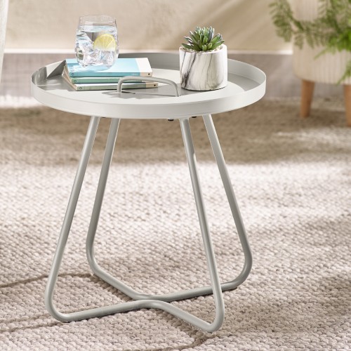 Lyon Cream Metal Round Side Table | Outdoor Furniture