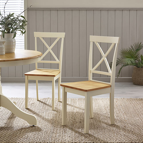 Milford 2 Cream Oak Cross Back Chairs | Dining Chairs