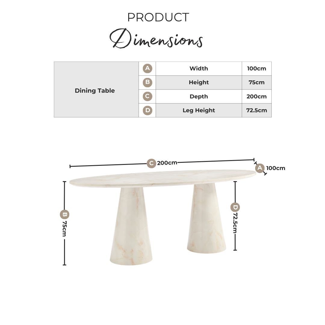 Palma Oval Cream Marble Effect 6-8 Seater Dining Table