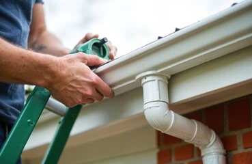 A close-up of some gutters that are being replaced in someones home.
