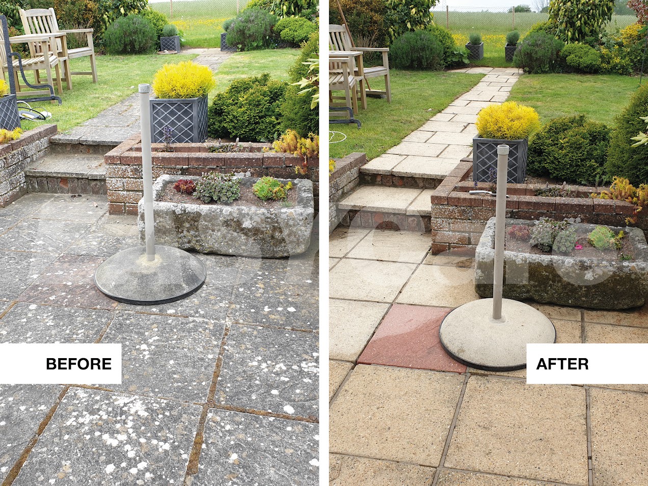 Cleaning paving before and after