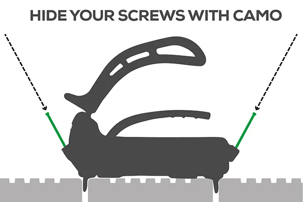 CAMO tool is a great way to hide your deck screws, this is illustrating how this is done by drilling diagonally into the board