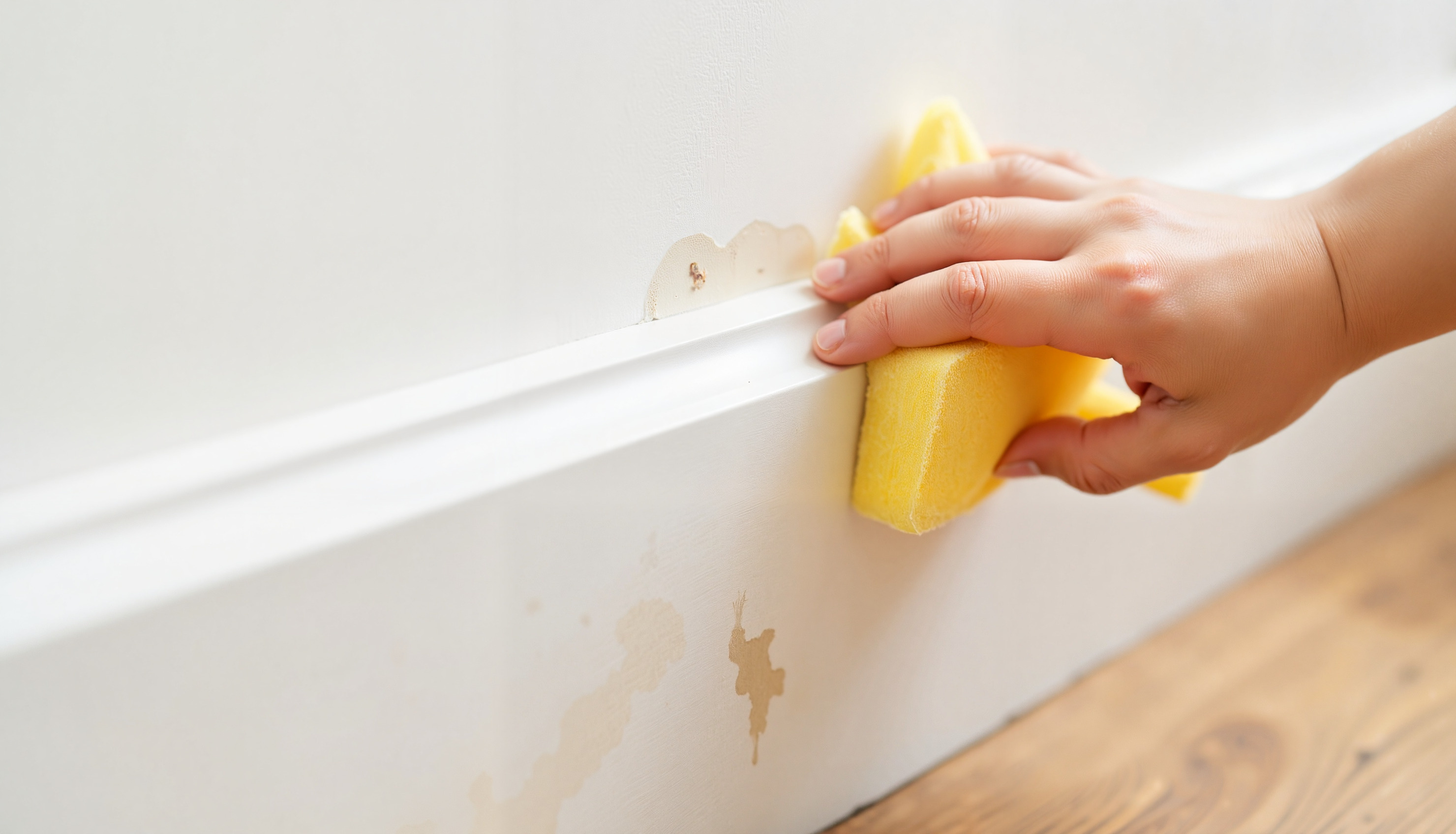 an image of a man fitting skirting boards in home