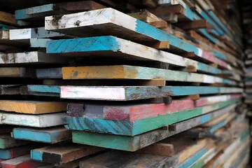 Multi-coloured roof battens, which can show you which has been treated or which haven't.