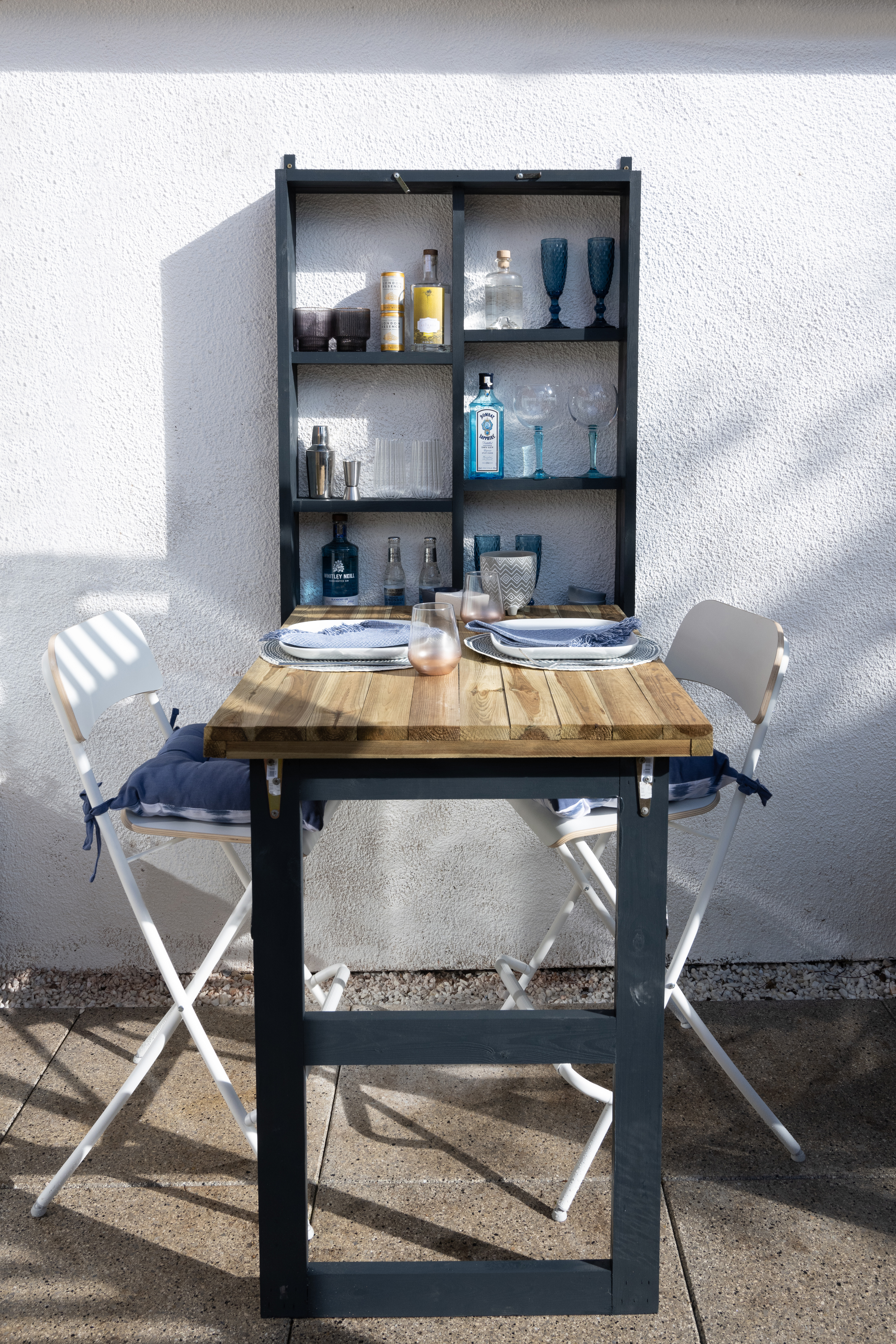 Fold-down worktops are perfect for small outdoor kitchens, used to maximise space.