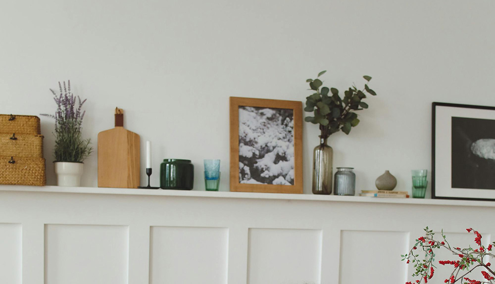 Wall panelling used on to create a helpful and attractive shelf