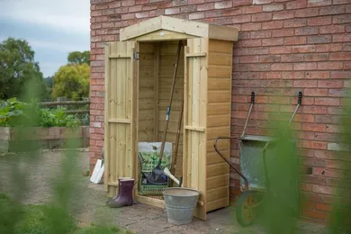This large garden shed has everything you'd want in a good-sized shed: an apex roof for more headroom, windows for natural light, and double doors.