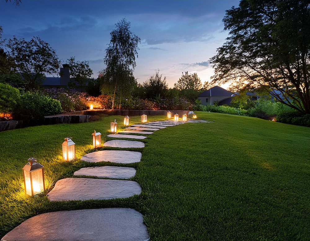 Garden stepping stones laid out in a peaceful pathway, enhancing the beauty and functionality of the outdoor space.