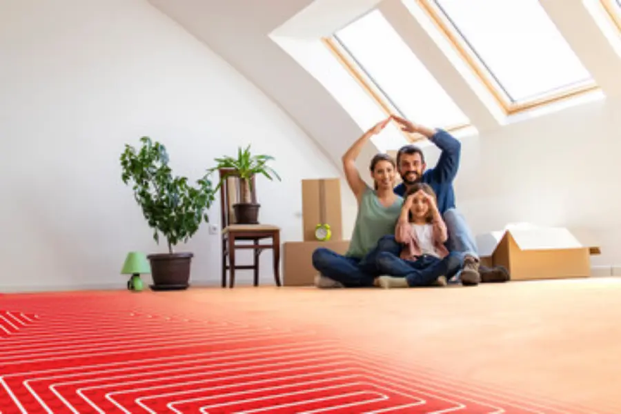 A family in the picture above some underfloor heating floors.