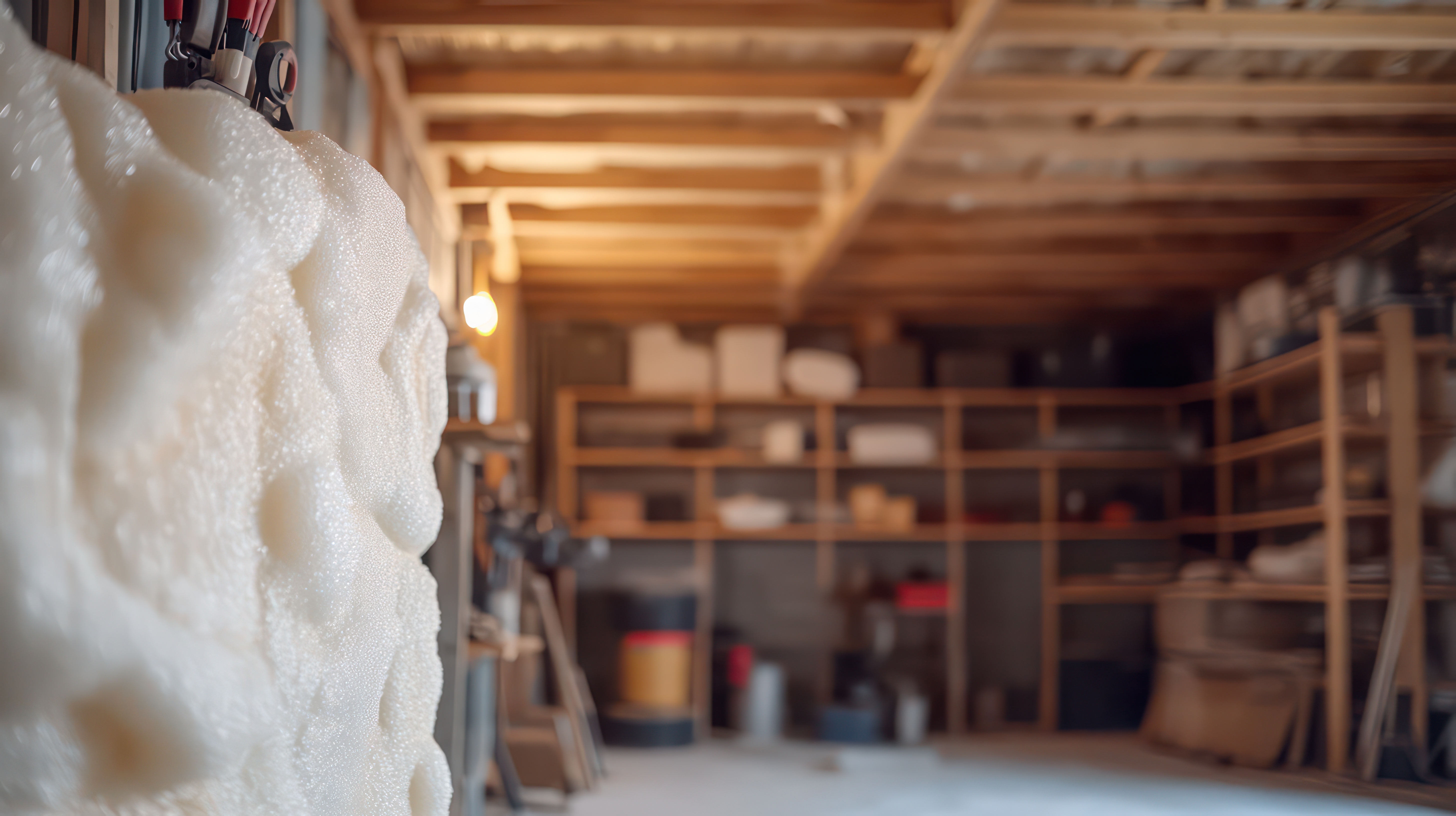 an image of a garage wall with insulation exposed