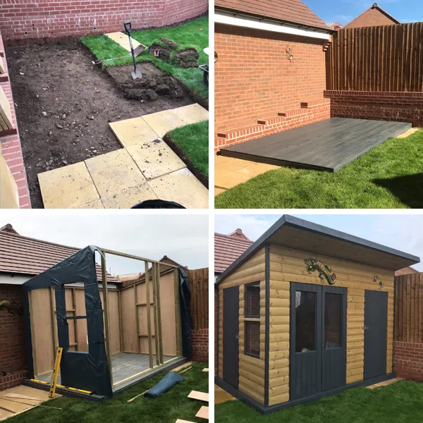 A collage image of the starting process and ending process of a summer house outside.