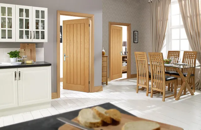 Image of a door leading out of a kitchen, caramel in colour. Image of a door leading out of a kitchen, caramel in colour.