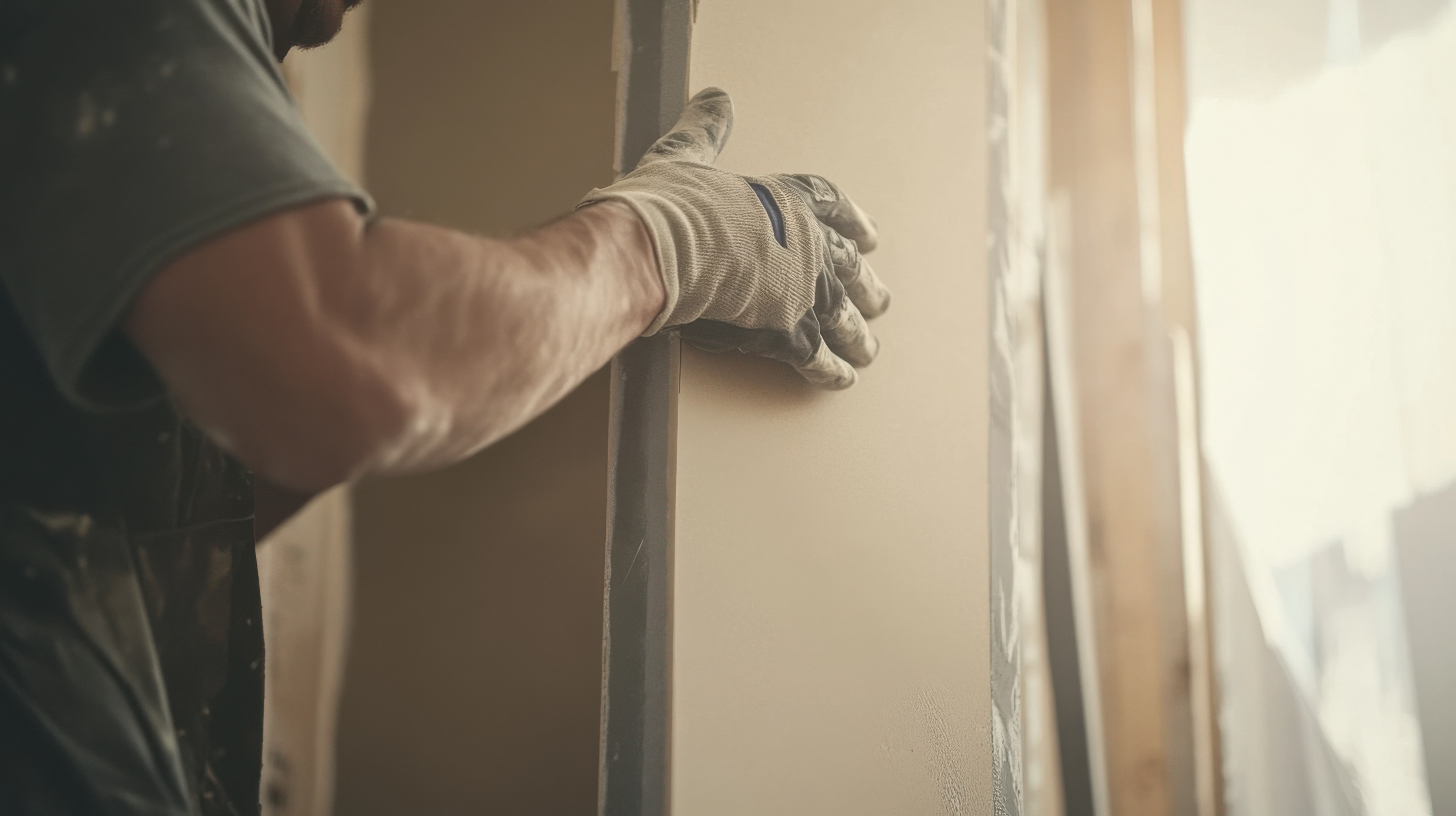 an image of a man fixing plasterboard