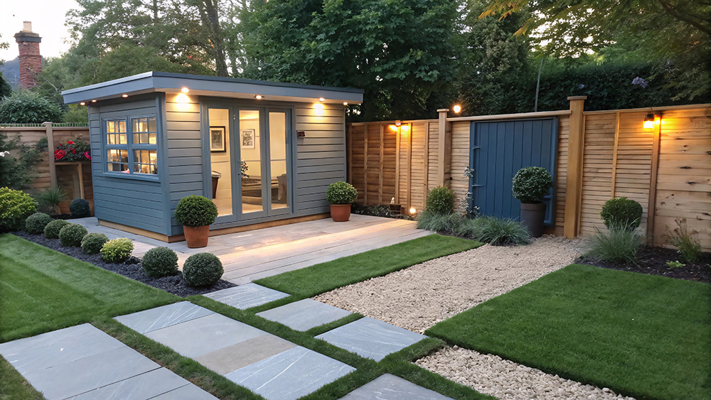 A Spa-retreat garden shed bar can be done in the garden with hot tubs, face masks, and smoothies in the fridge.