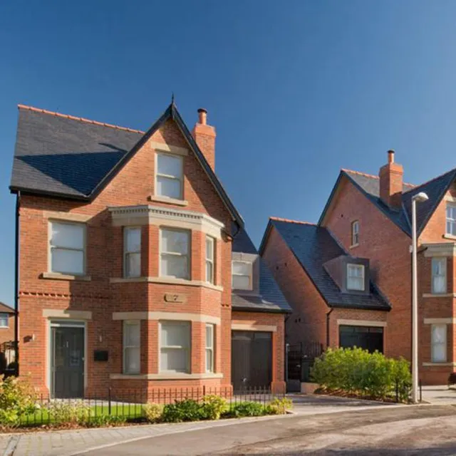 Bricked houses in a neighbourhood. Bricks can be easily cleaned, making them low-maintenance. 